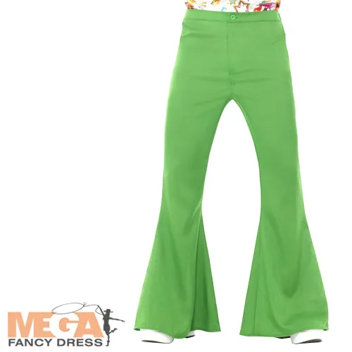 Mens Green Flared Trousers 60s 70s Groovy Disco Hippy Costume