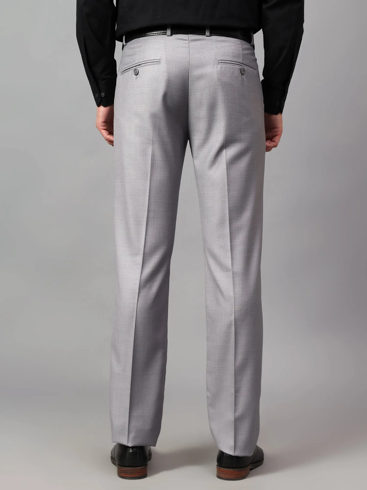 Men's Grey Solid Non-Pleated Formal Trouser