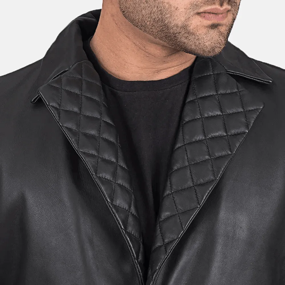 Mens Infinity Black Leather Coat