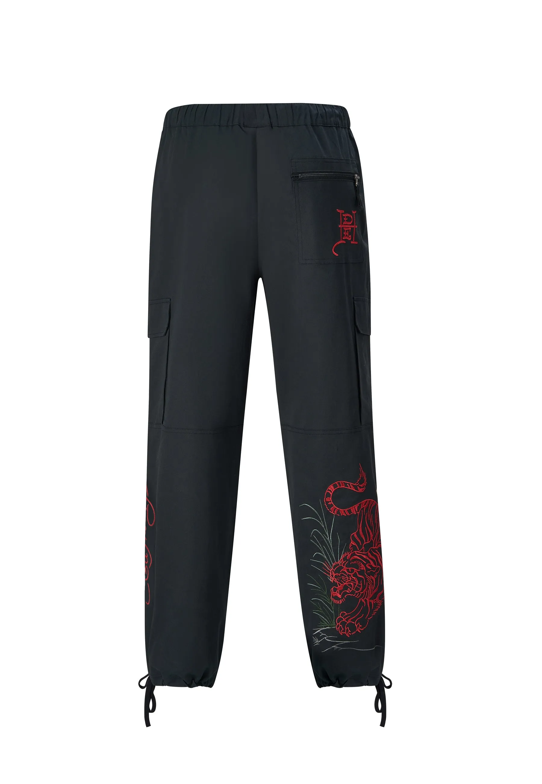 Mens Jungle Tiger Cargo Pants Trousers - Black