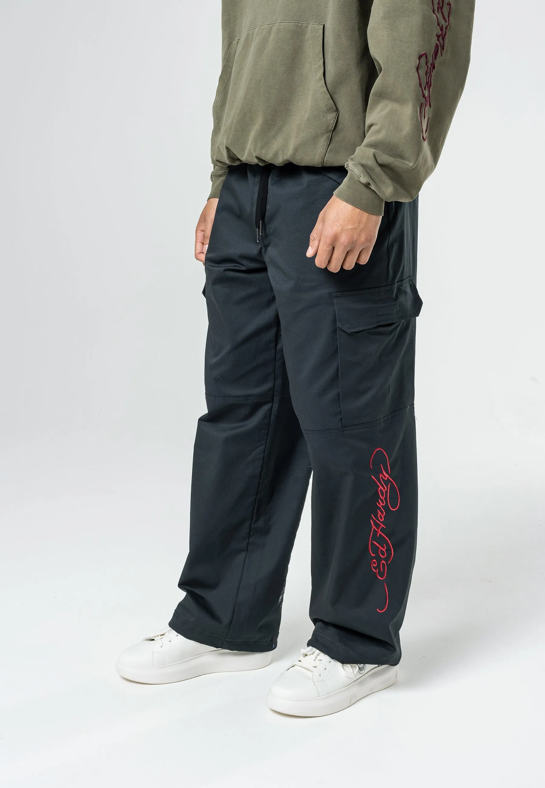 Mens Jungle Tiger Cargo Pants Trousers - Black