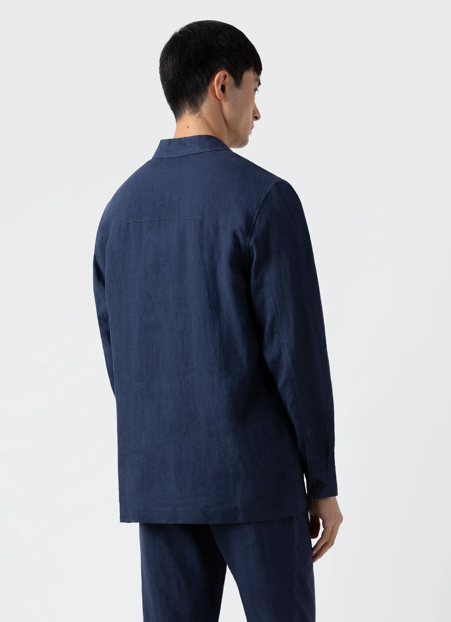 Men's Linen Twin Pocket Jacket in Light Navy