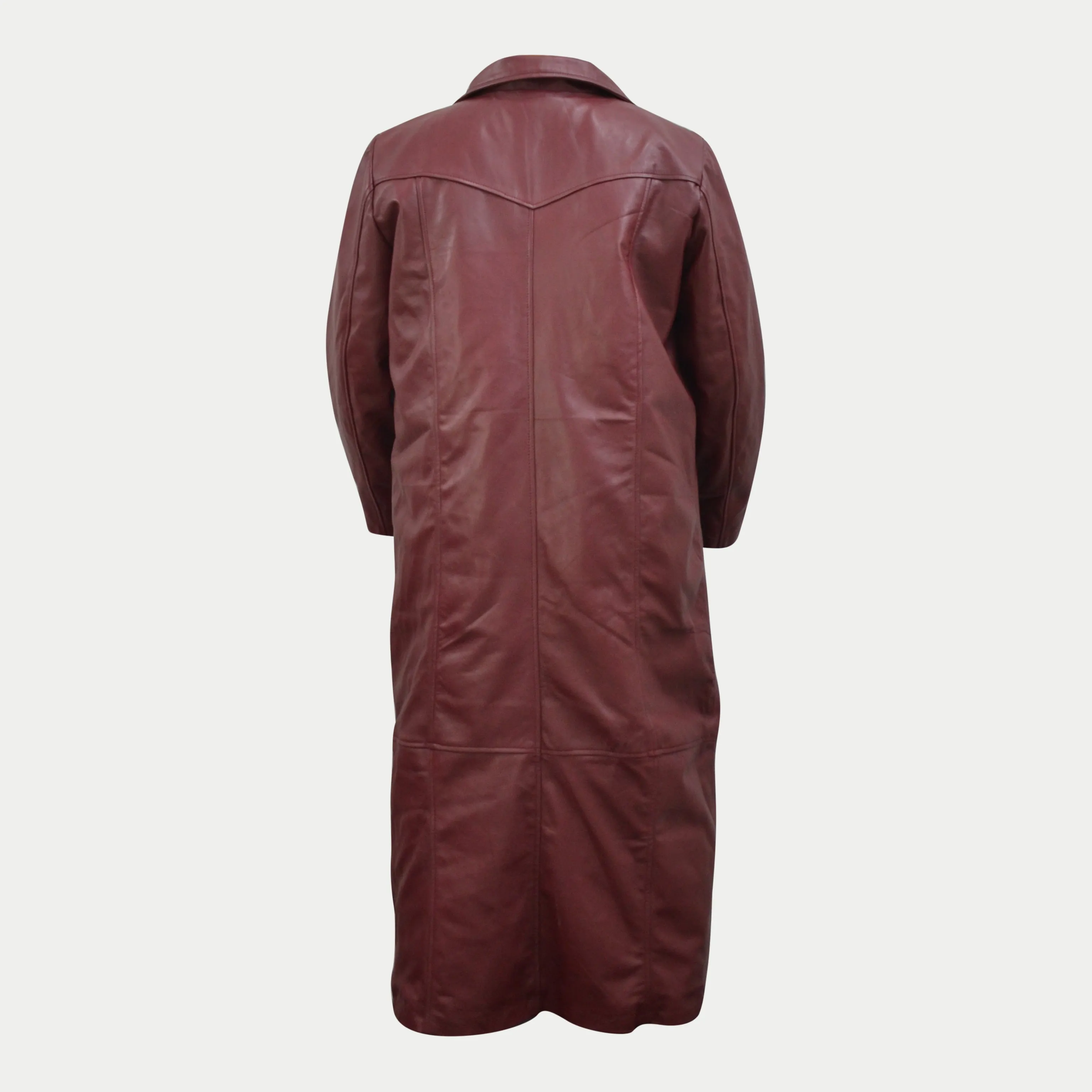 Men's Maroon Long Genuine Leather Casual Trench Coat