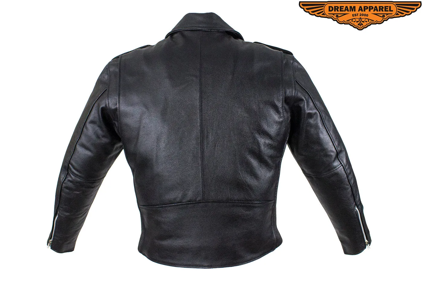 Mens Motorcycle Jacket With Snap Down Collar & Belt