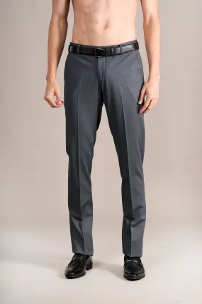 Men's Navy Self Design Non-Pleated Formal Trouser