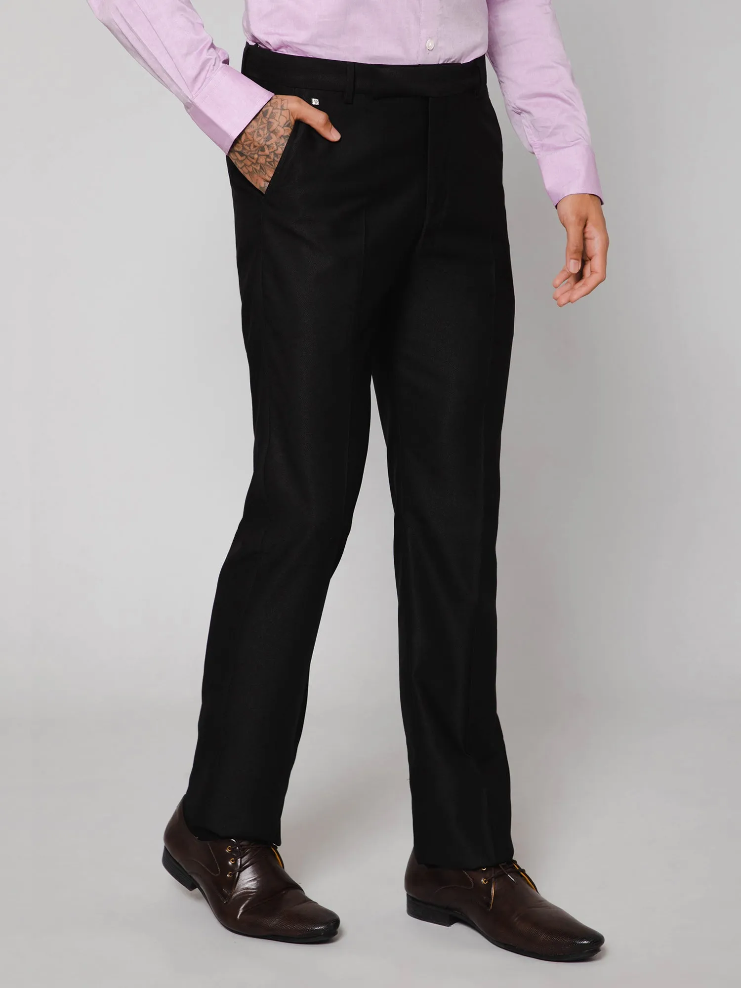 Men's Partywear Flat front Black  Trousers