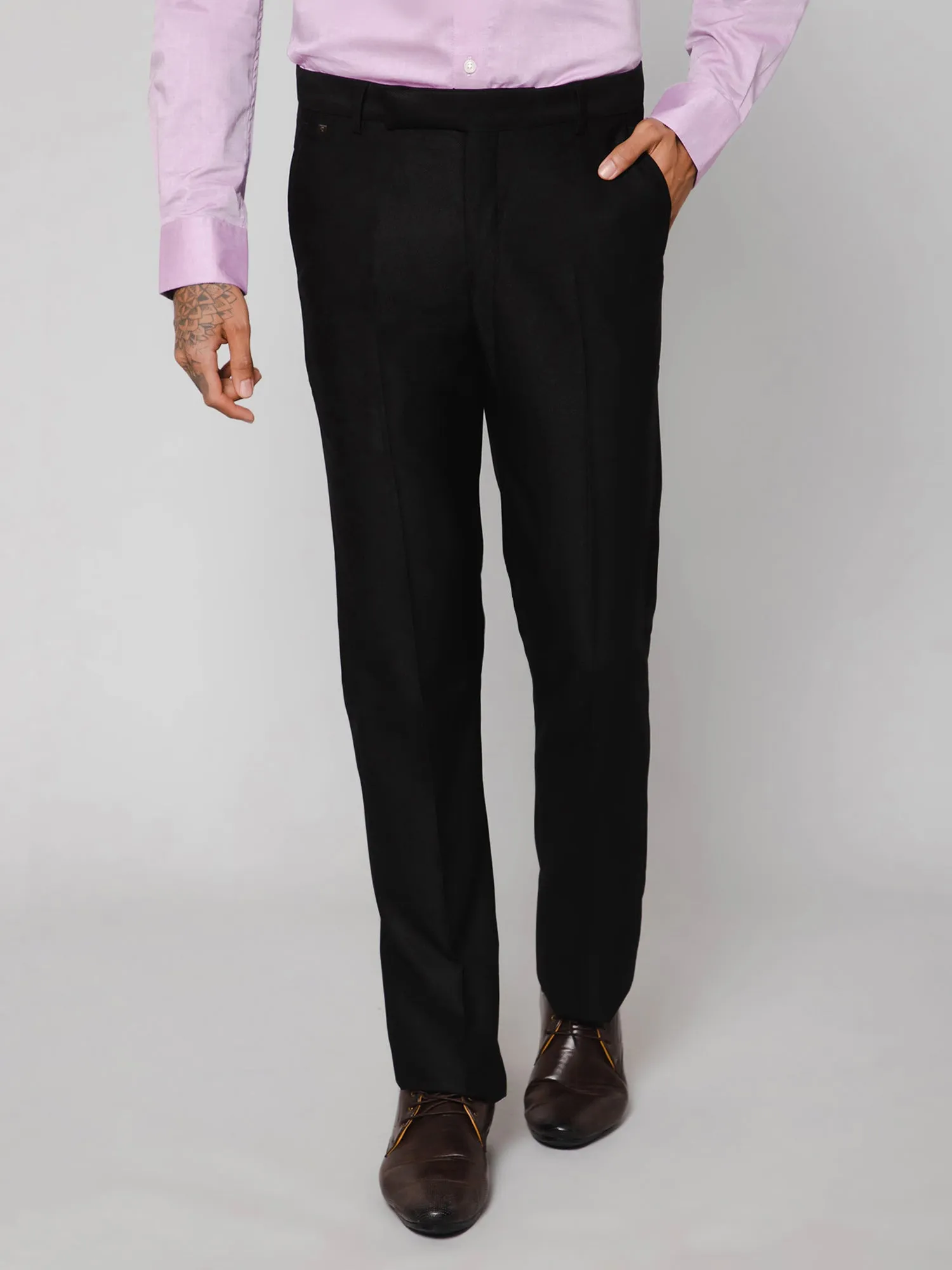 Men's Partywear Flat front Black  Trousers