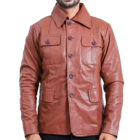 Men's Tan Brown Leather Coat