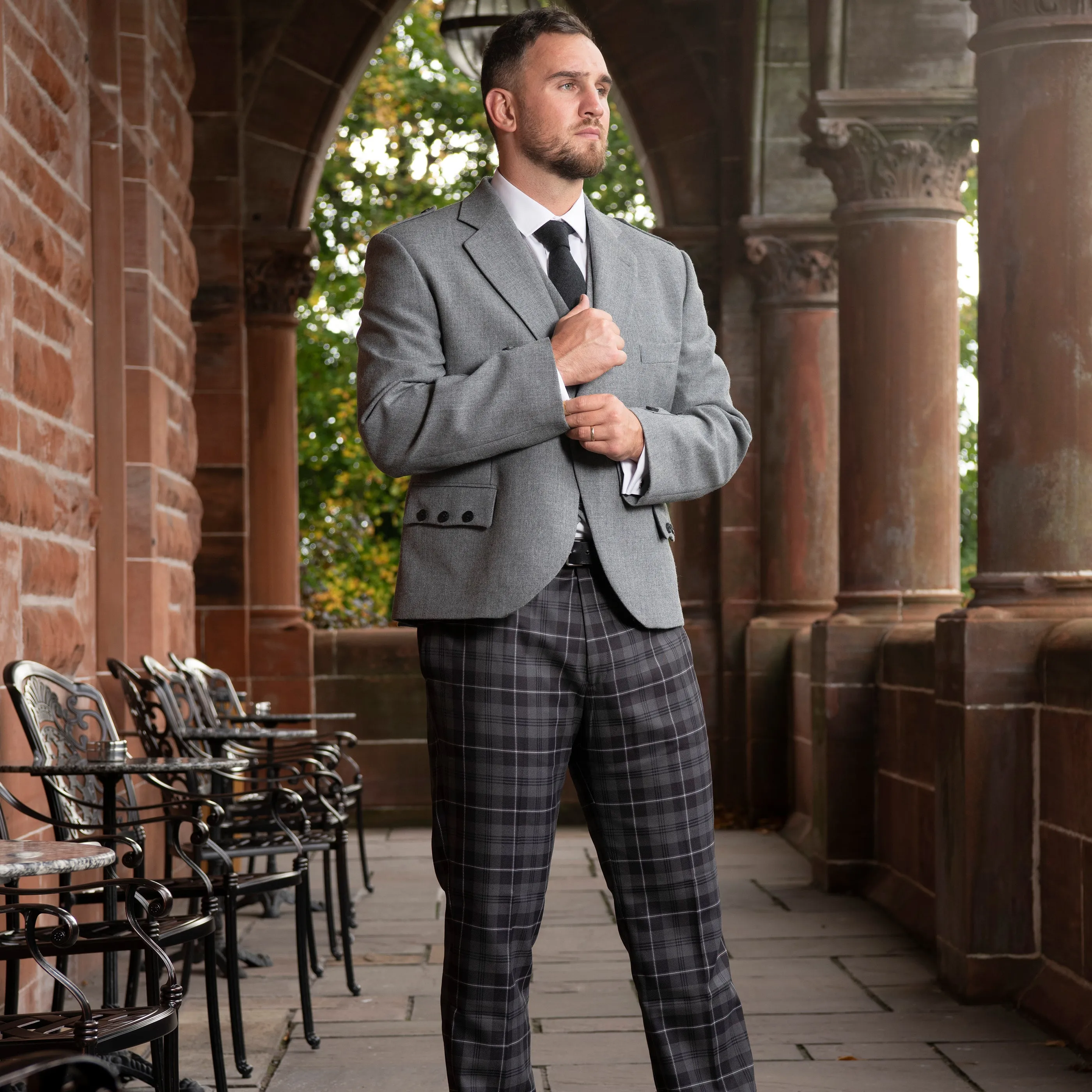 Mens Tartan Trouser - Grey Granite