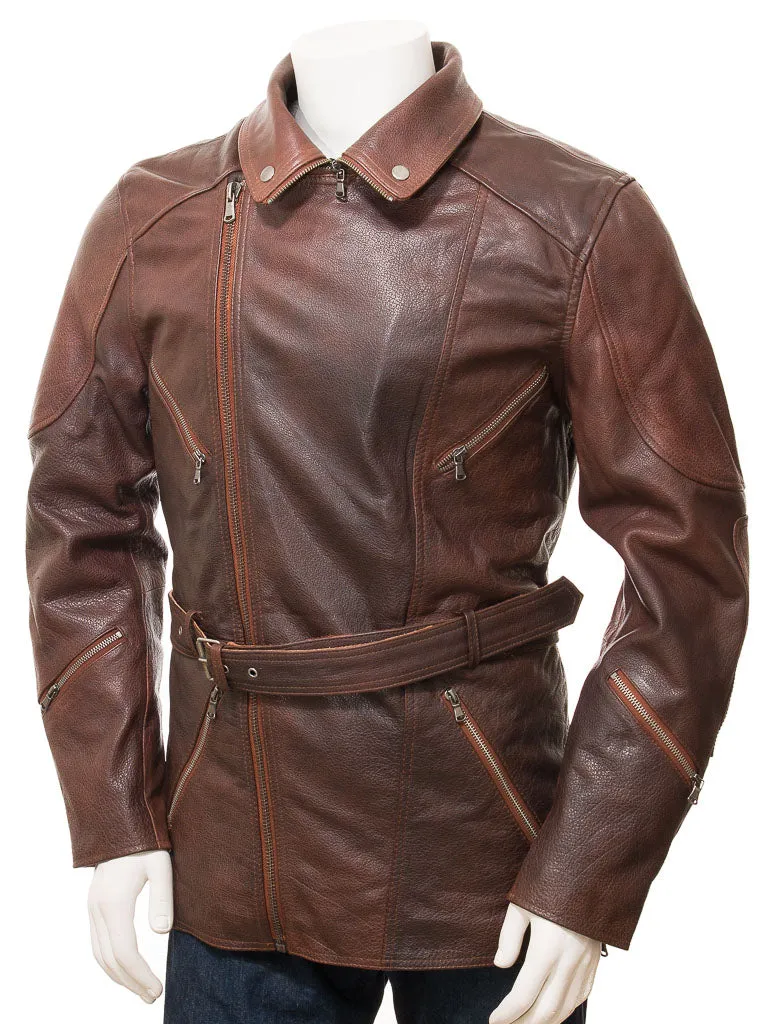 Men's Vintage Brown Leather Trench Coat MC12