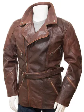 Men's Vintage Brown Leather Trench Coat MC12