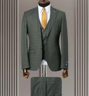 Men's Wearhouse Olive Green Suit Black Check