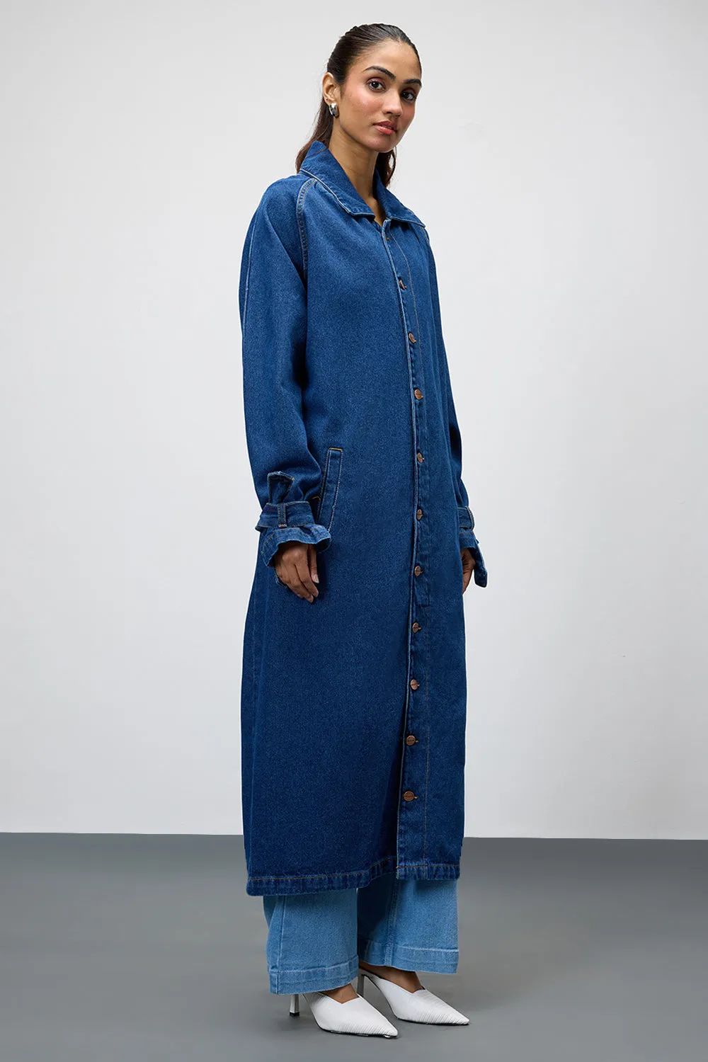 Midnight Majesty Denim Trench Coat