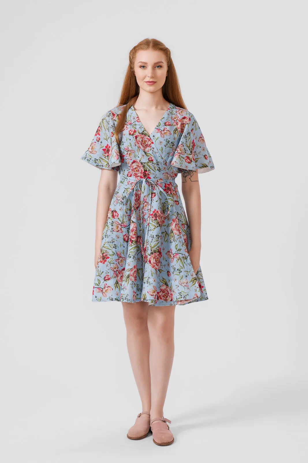 Mini Wrap Dress, Butterfly Sleeve