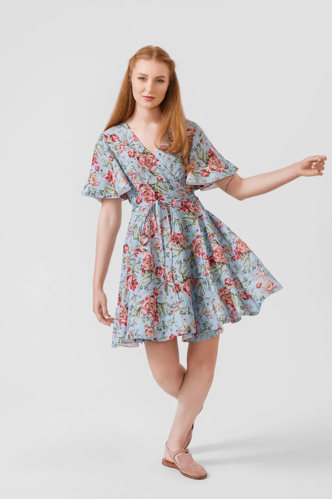 Mini Wrap Dress, Butterfly Sleeve