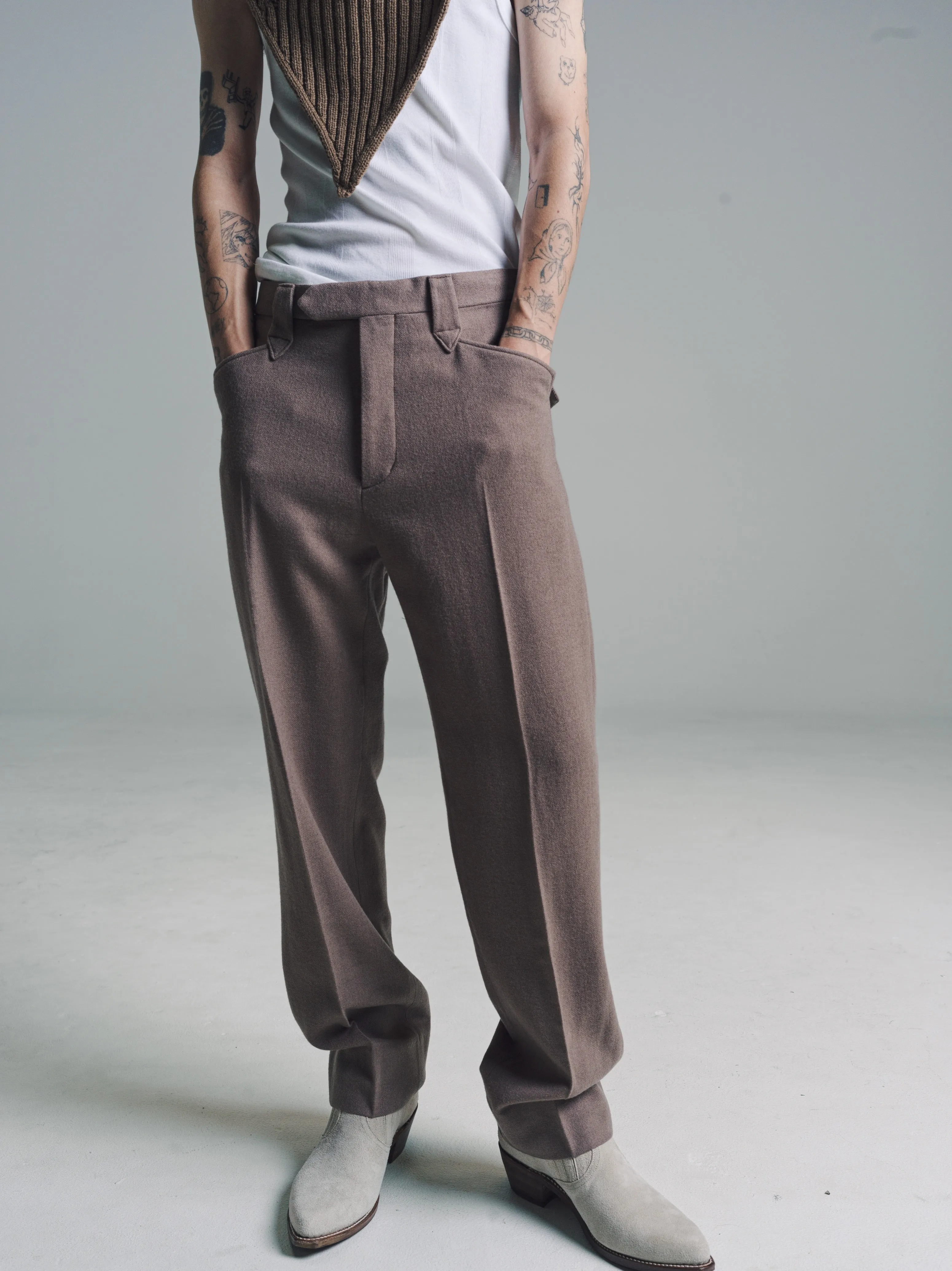 Mocha Wool Ox Mild Western Trousers