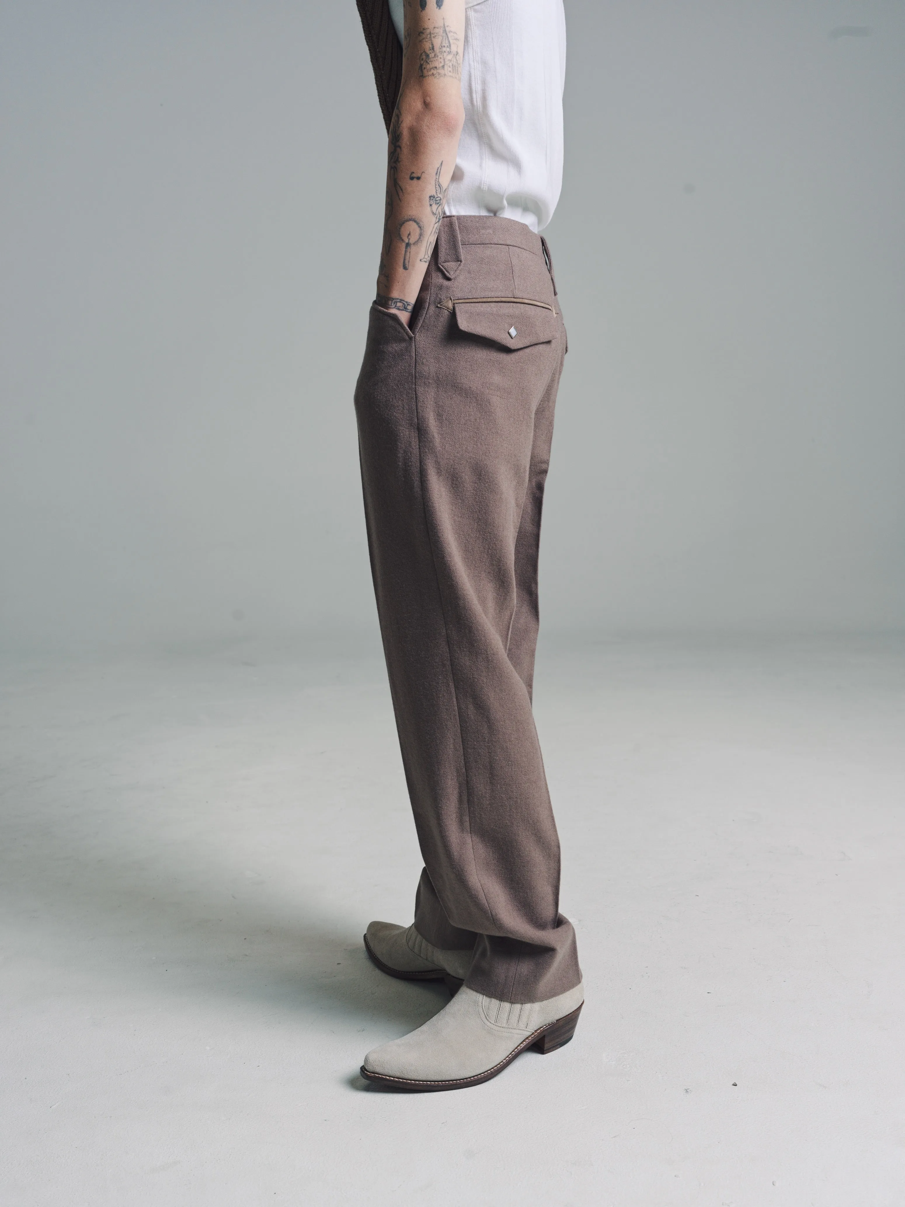 Mocha Wool Ox Mild Western Trousers