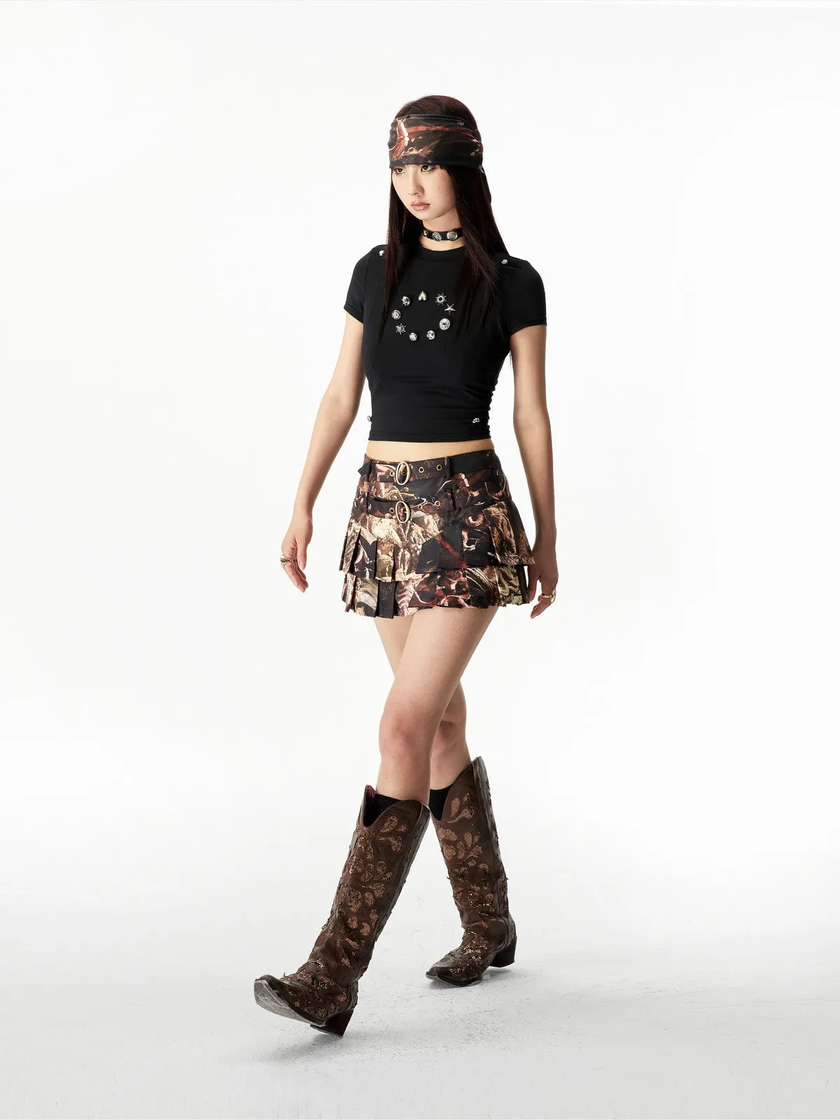 Modern Nichi Box-Pleats Mini-Skirt