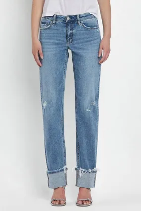 MONICA MID RISE CUFFED STRAIGHT JEANS