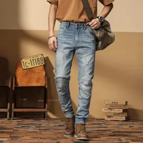 Motorcycle Jeans Korean Style Slim-fitting Ankle-tied High-end Men's Casual All-matching Stretch Pants