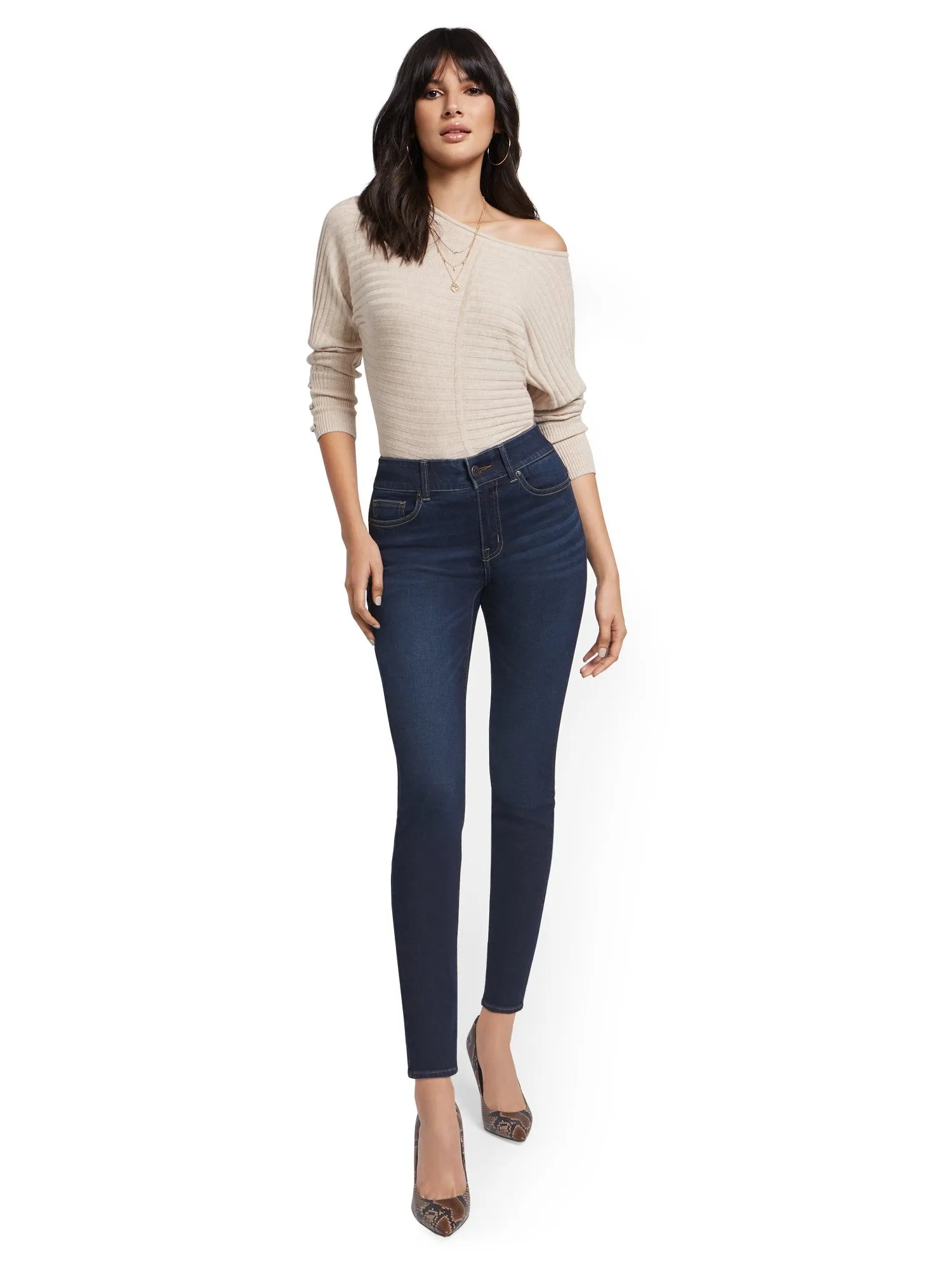 Mya Curvy High-Waisted Sculpting No Gap Super-Skinny Ankle Jeans - Moonlight Blue