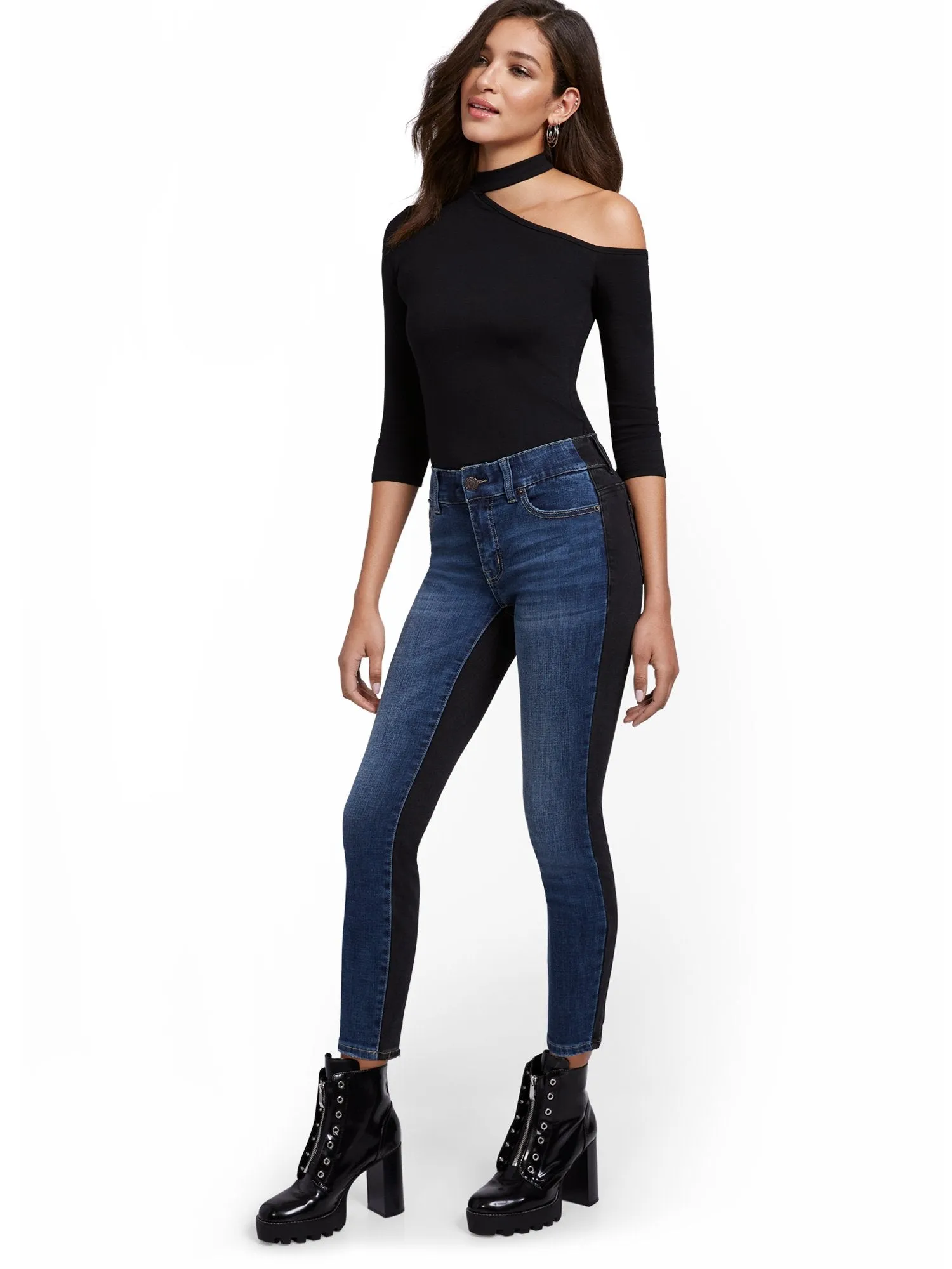 Mya Curvy High-Waisted Super-Skinny Ankle Jeans - Colorblock