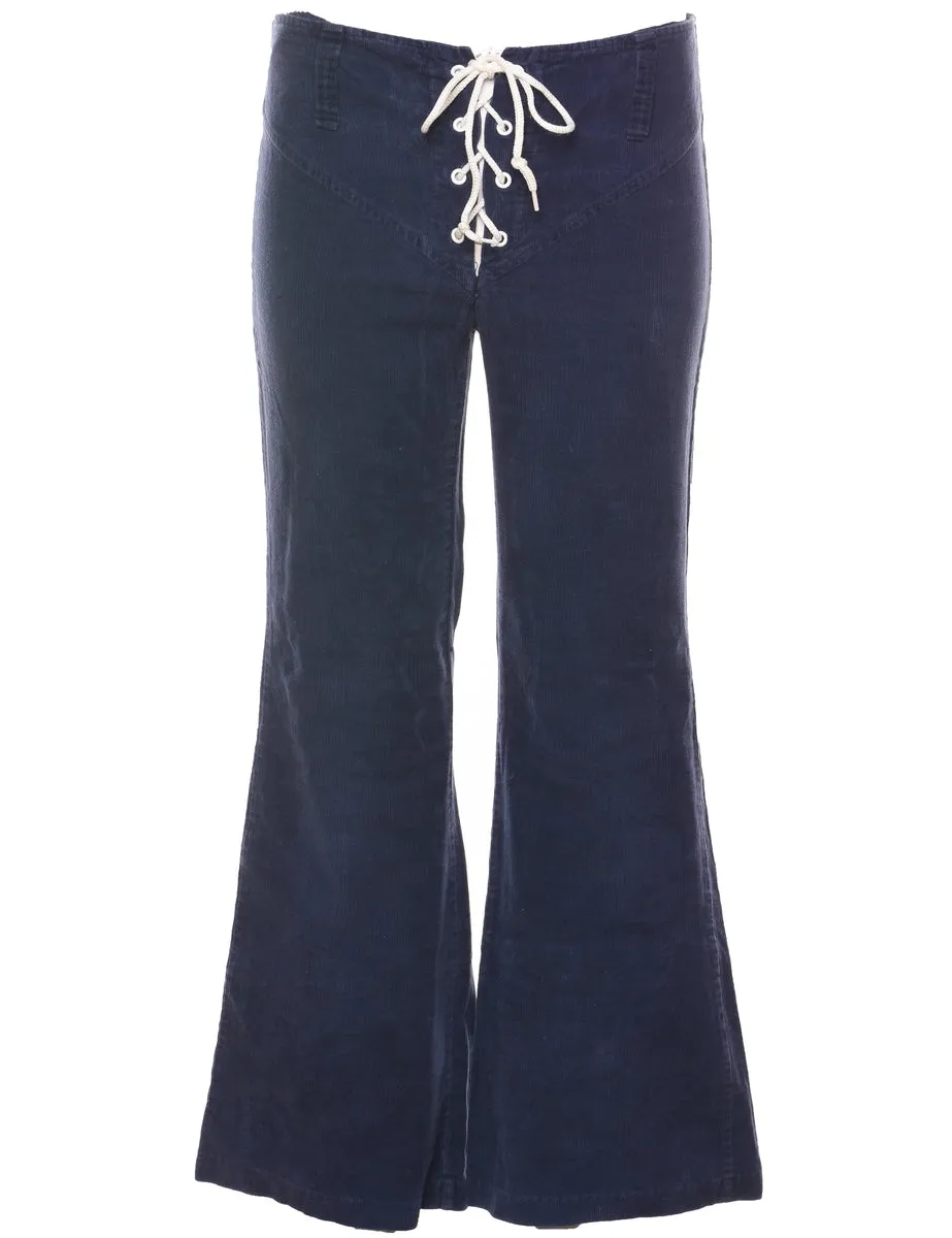 Navy & White Flared Corduroy Corset Detail Trousers - W30 L28