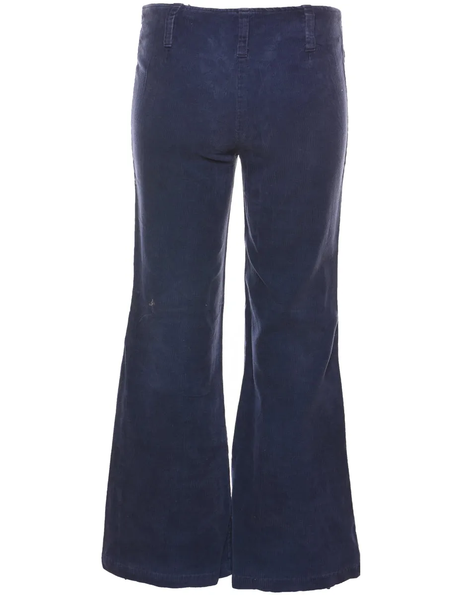 Navy & White Flared Corduroy Corset Detail Trousers - W30 L28