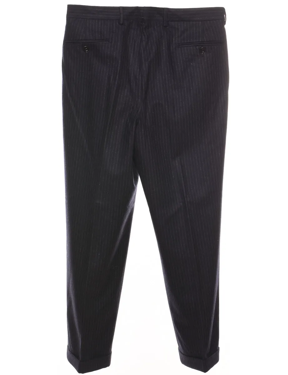 Navy Pinstriped Tapered Trousers - W34 L30