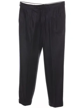 Navy Pinstriped Tapered Trousers - W34 L30