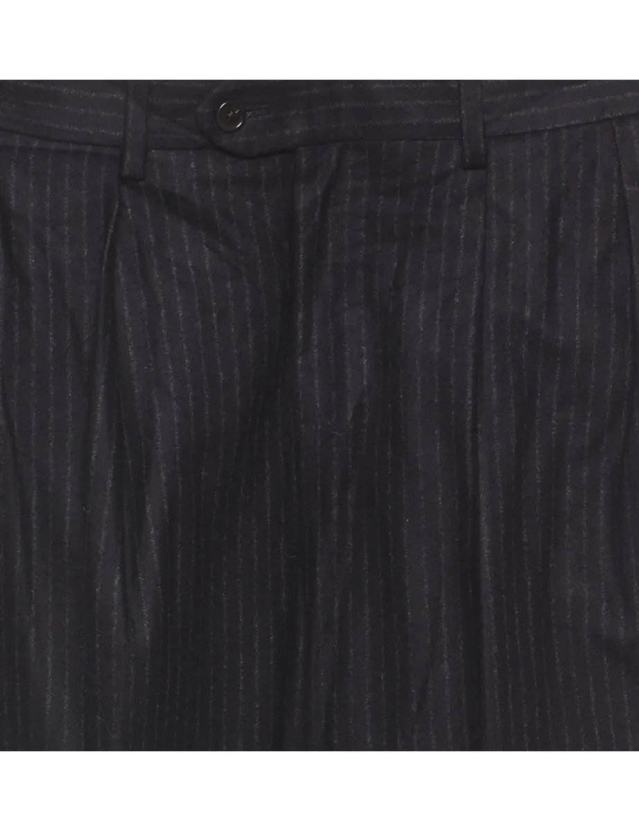 Navy Pinstriped Tapered Trousers - W34 L30