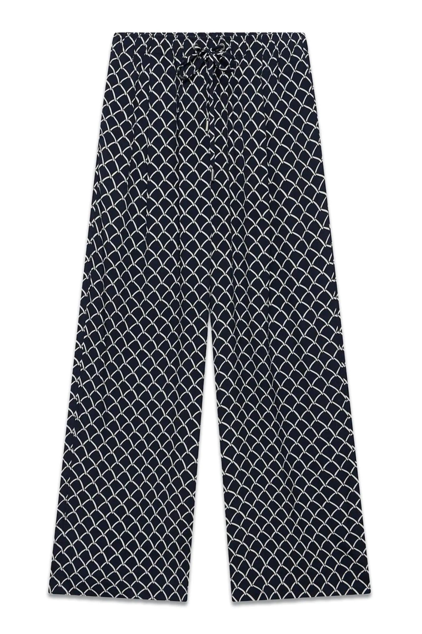 Navy Print Wide Trousers