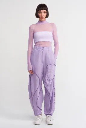 Nu Stitched Detail Linen Trousers Purple