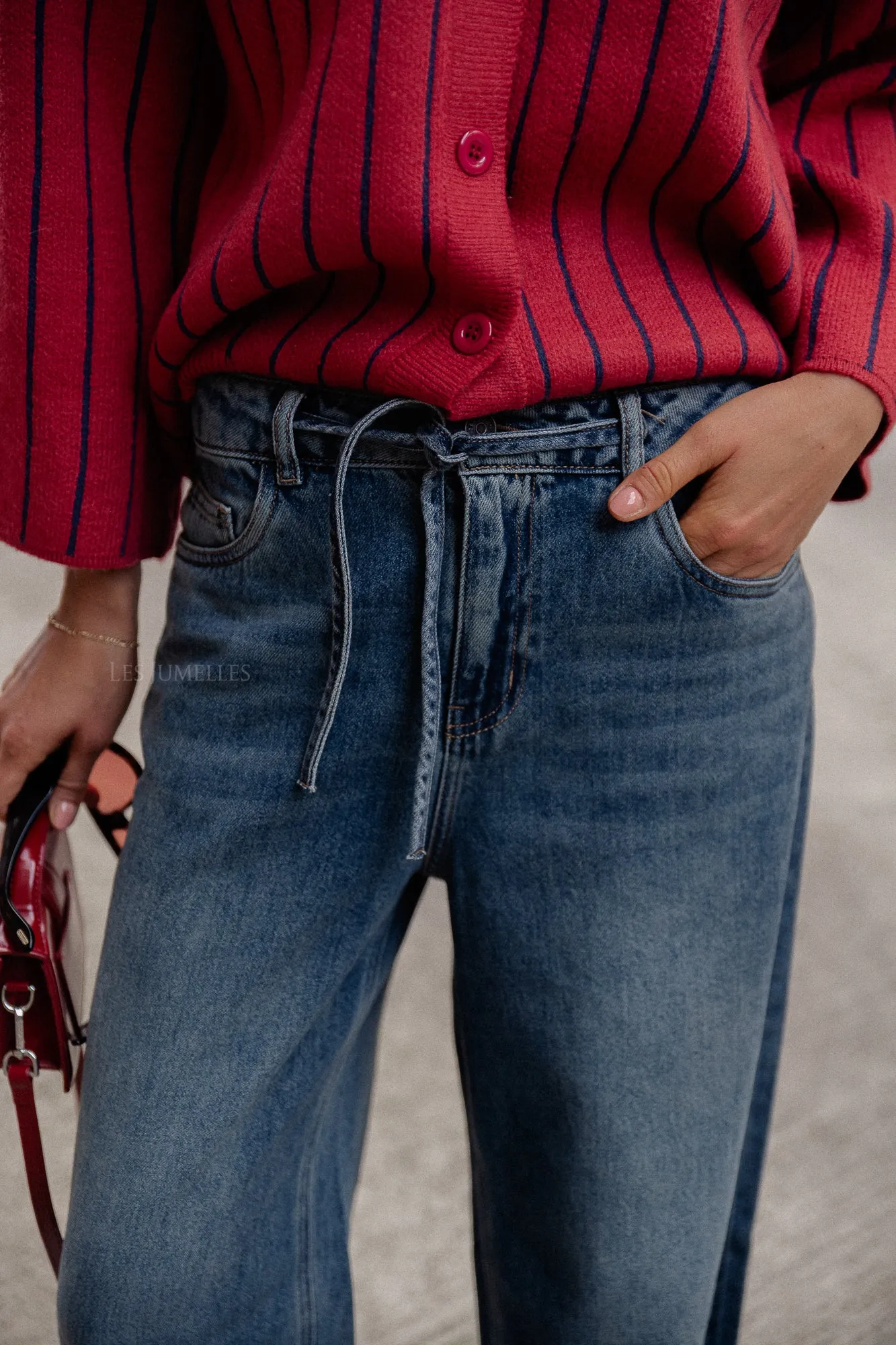 OBJRamina tie string jeans medium blue denim