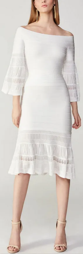 Off-the-Shoulder Bandage Knit Flared Sleeve Top and Skirt Set