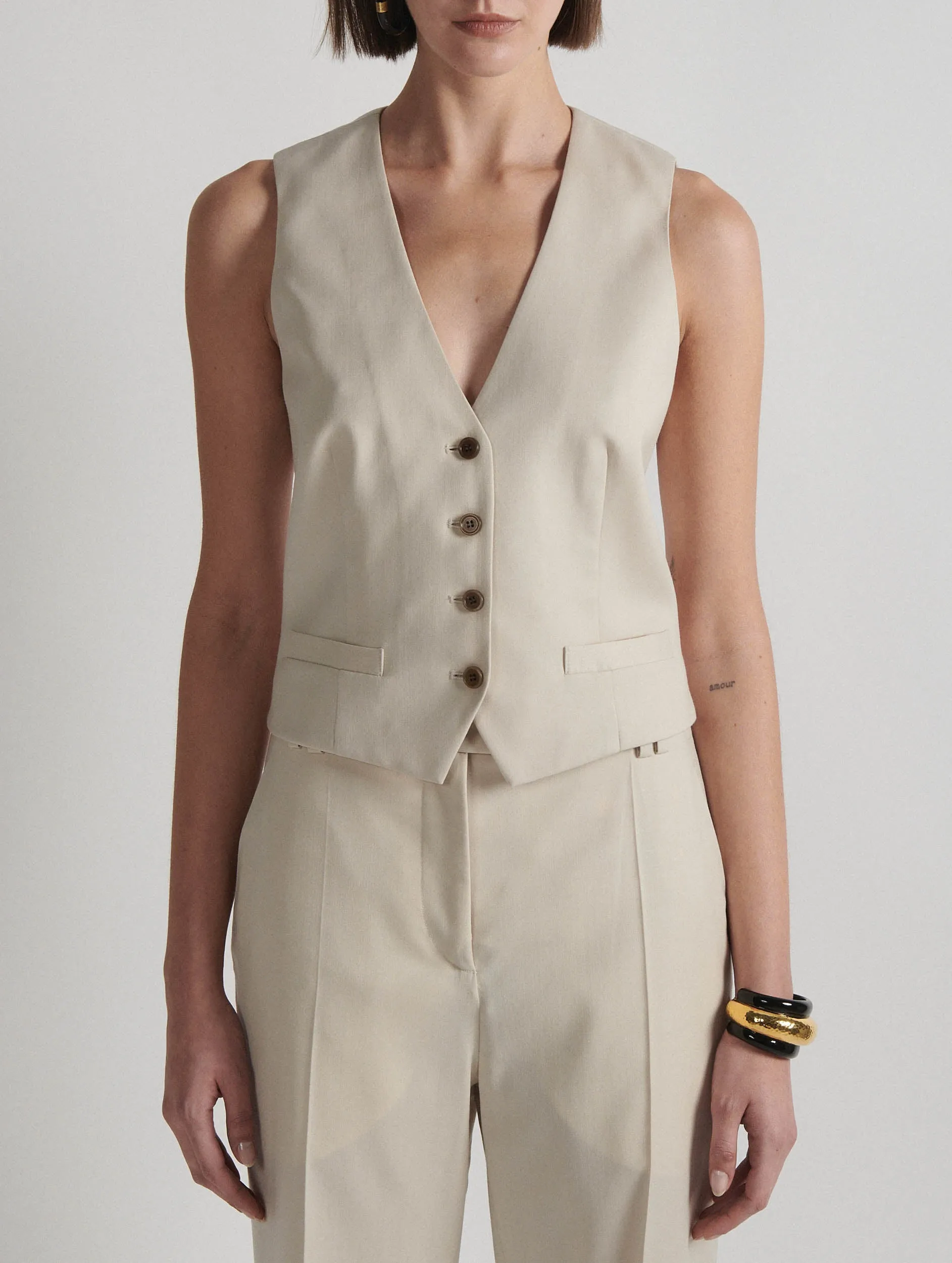 Off-white stretch wool gabardine suit vest