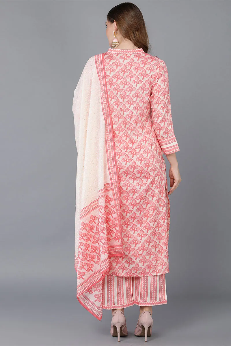 Peach Cotton Blend Straight Suit Set