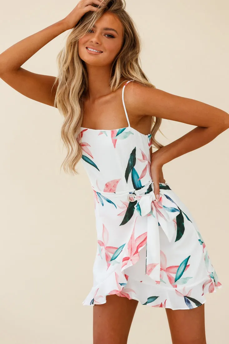 Pepita Cami Strap Wrap Dress Leaf Print White