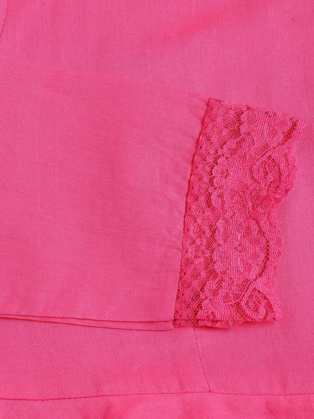 Pink Solid Anarkali Kurta Pant Set With Dupatta