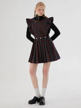 Plaid Flying Sleeves Detachable Pleated Two-Wear Skirt