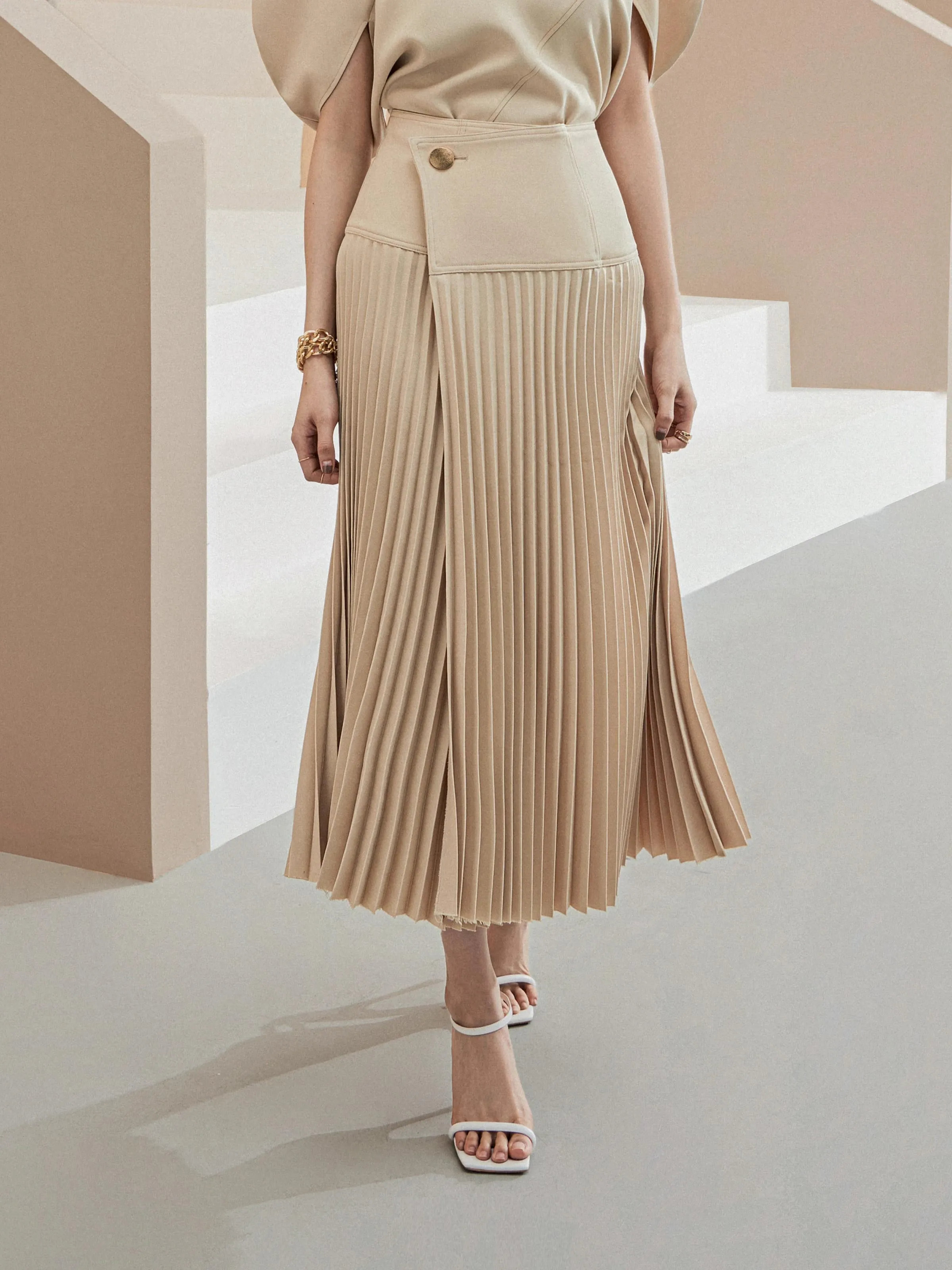 PLEATED MIDI SKIRT   COCOON SHAPED SLEEVE BLOUSE - CELINE