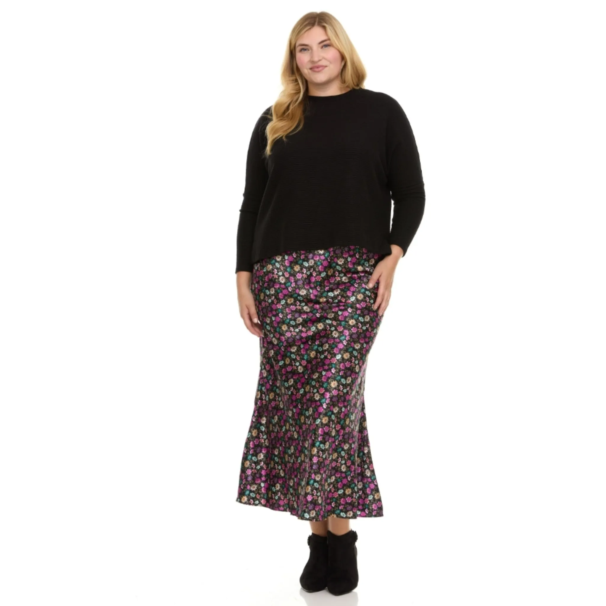 Plus Cosmo Skirt Fuchsia Floral