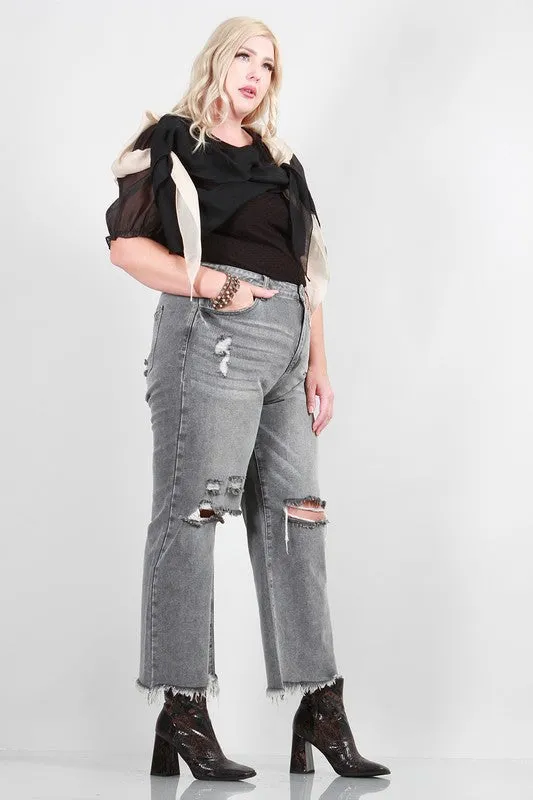 PLUS SIZE DISTRESSED MOM JEANS