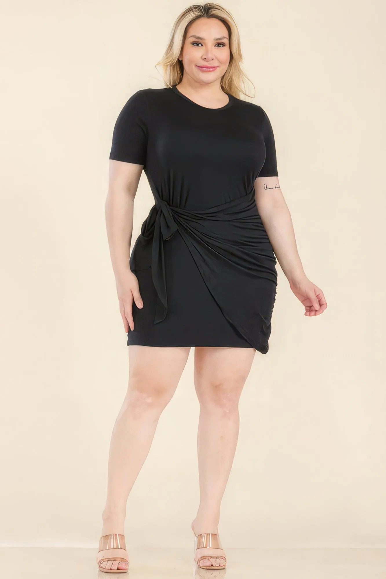 Plus Wrap Side Tie Mini Dress