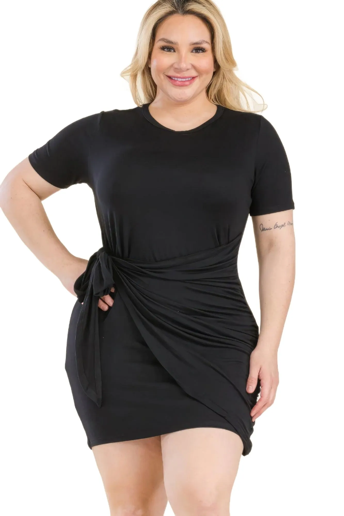 Plus Wrap Side Tie Mini Dress