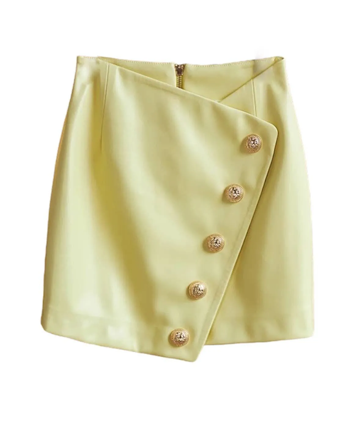 PU Leather Gold Button Mini Skirt In Yellow