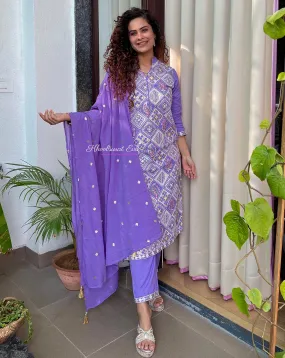 Purple Embroidered Dupatta Suit Set