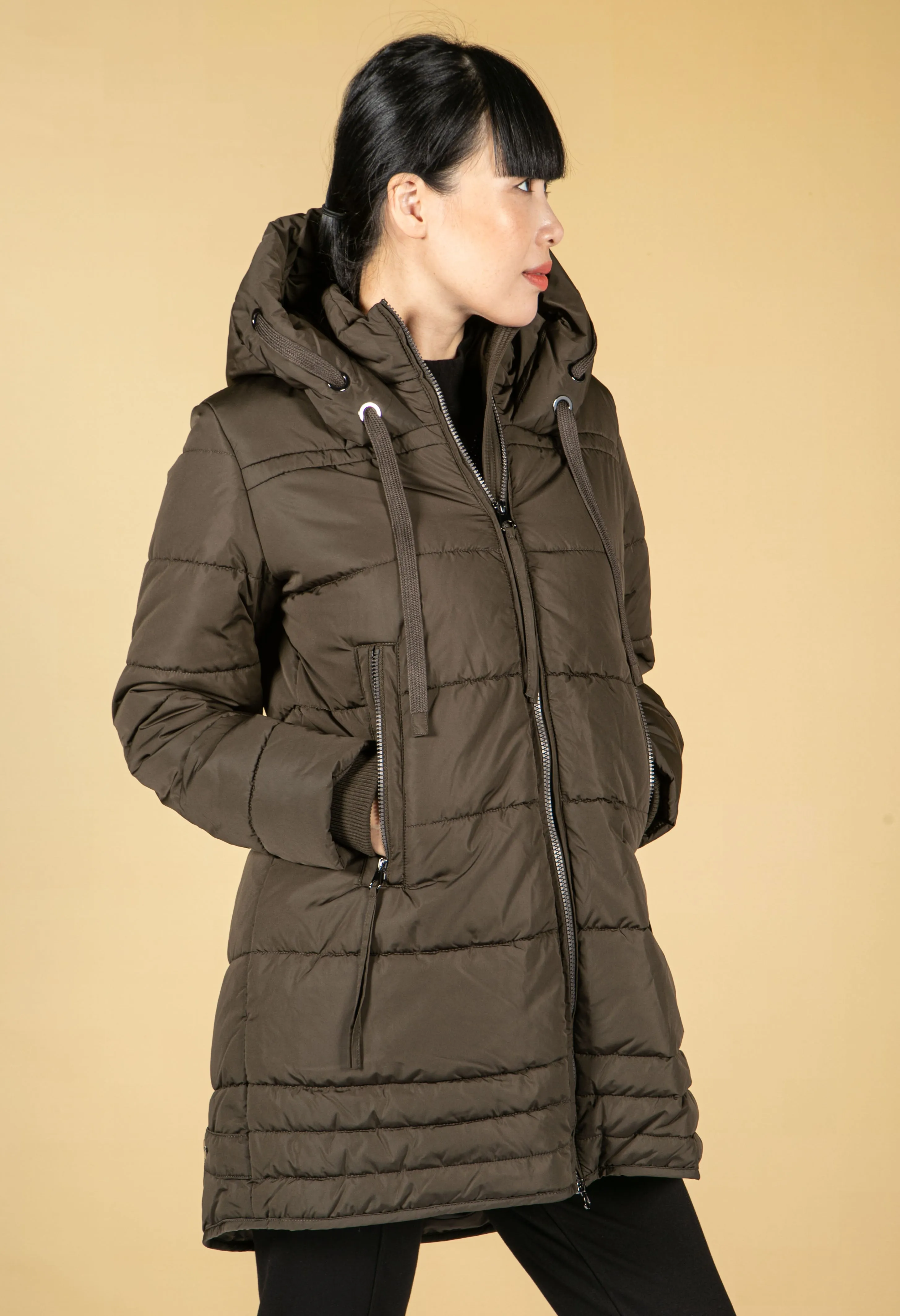 Quilted Coat in Dark Khaki