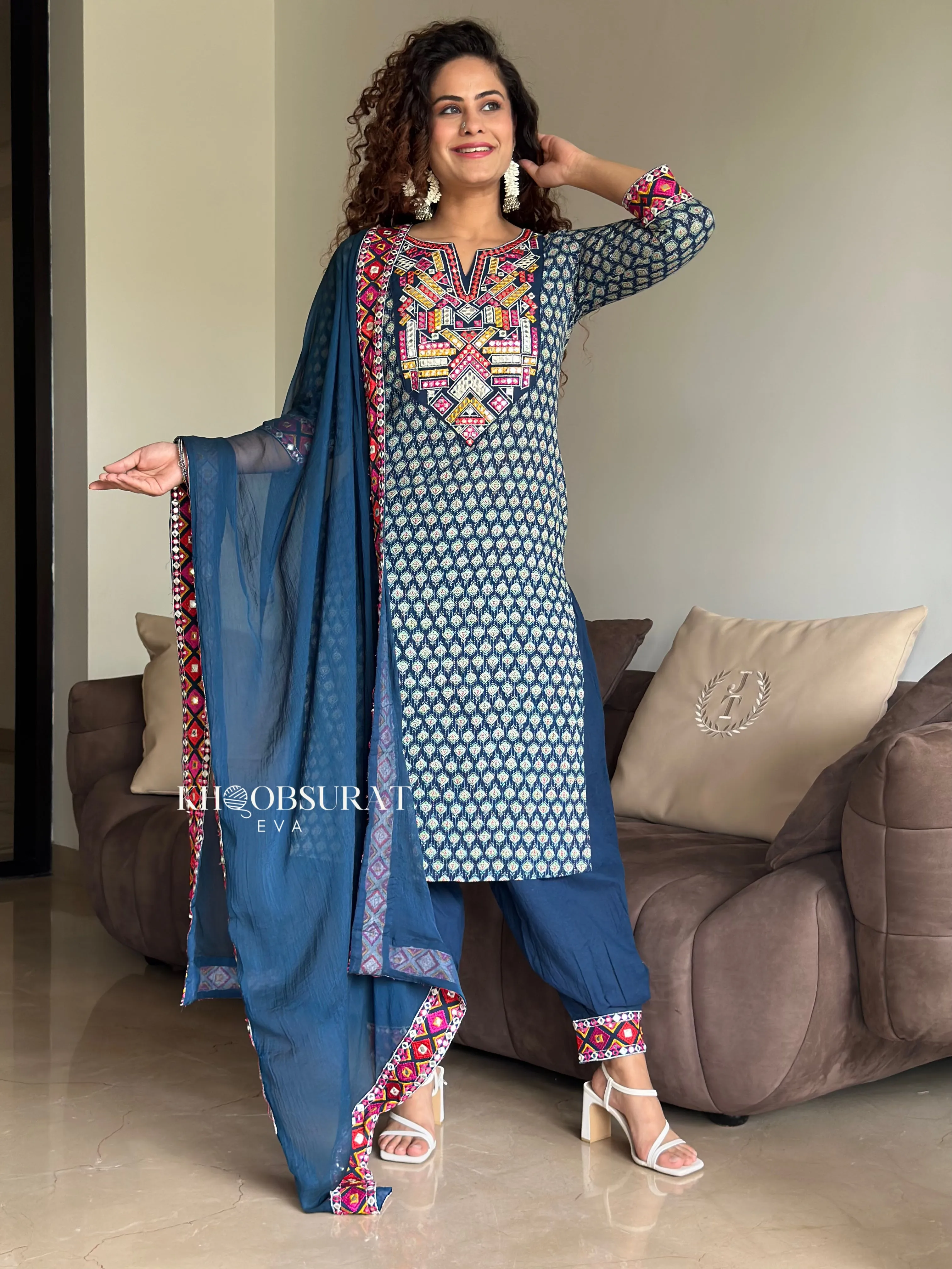 Radha Blue Kurta With Afghani Salwar