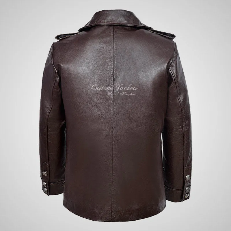 RAYLAN Men's Double Breasted Leather Coat